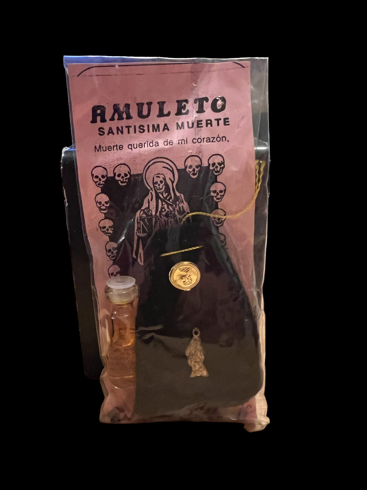 Santa Muerte Negra Amulet + Made in Mexico + Amuleto + Morralito
