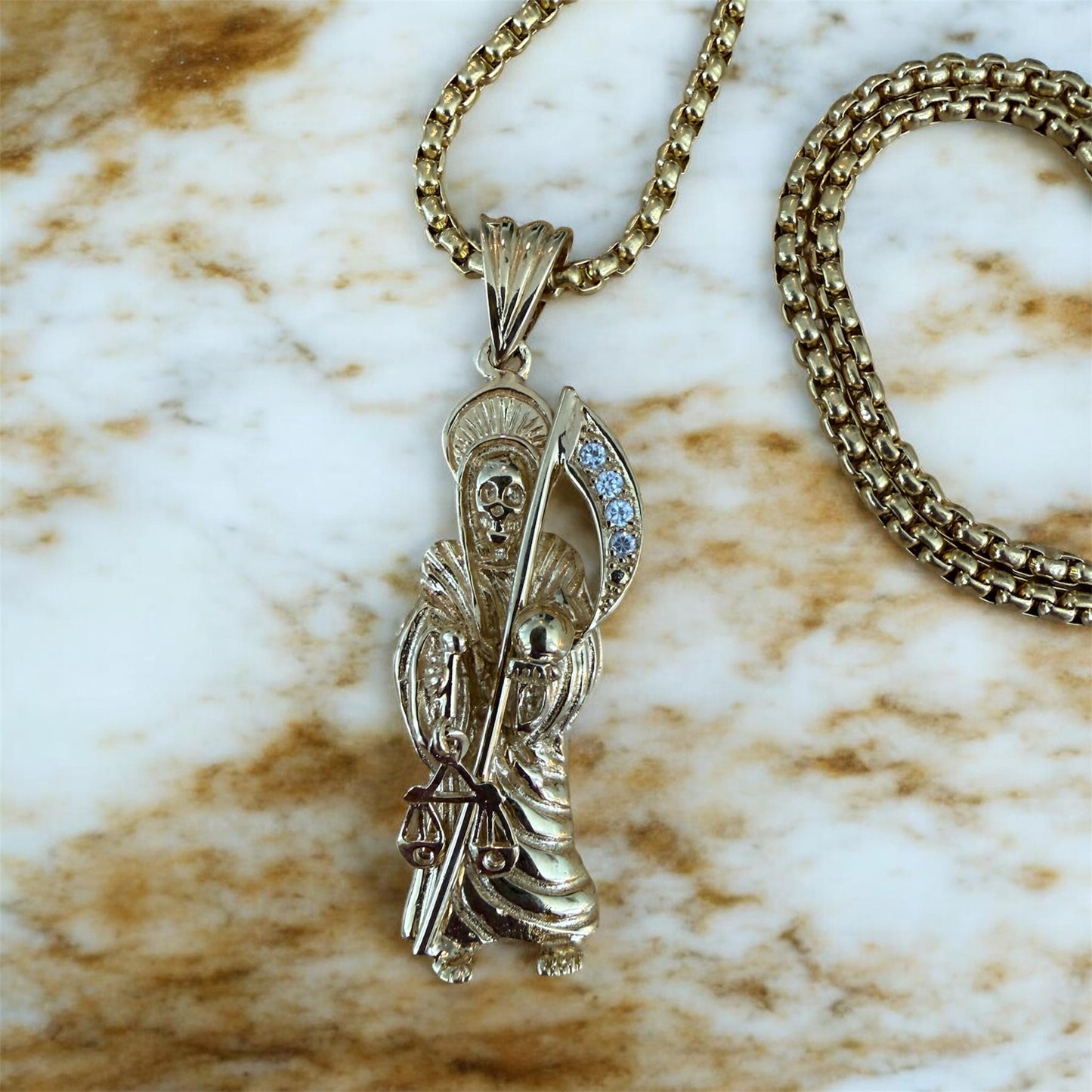 Santa Muerte Necklace + Protection + Money + Blessed + Love + Made in Mexico + Stainless Steel (Copy)