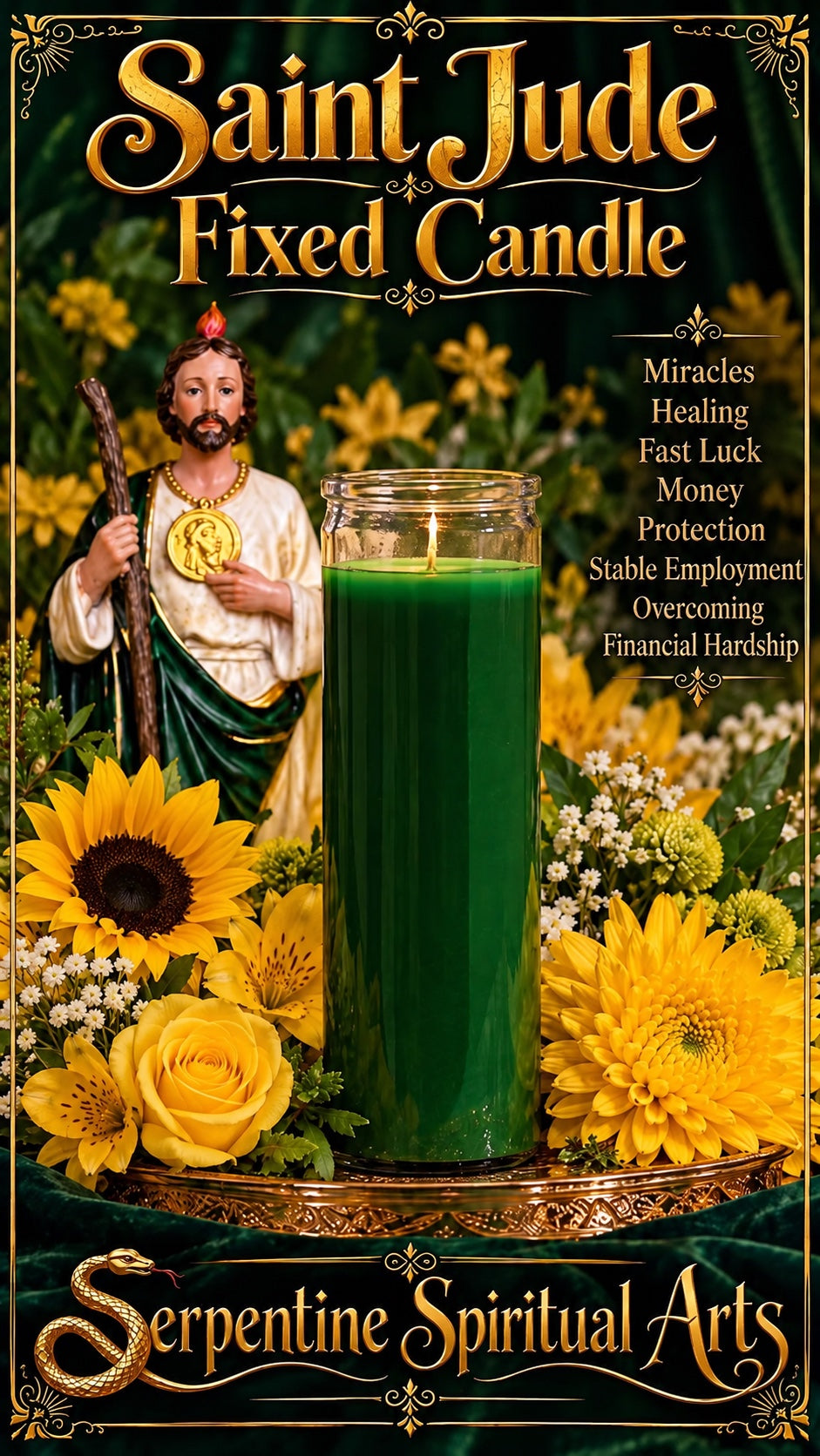 Saint Jude Fixed Vigil Candle + Fast Luck + Money + Health + Seemingly Impossible Wishes + Fixed and Blessed