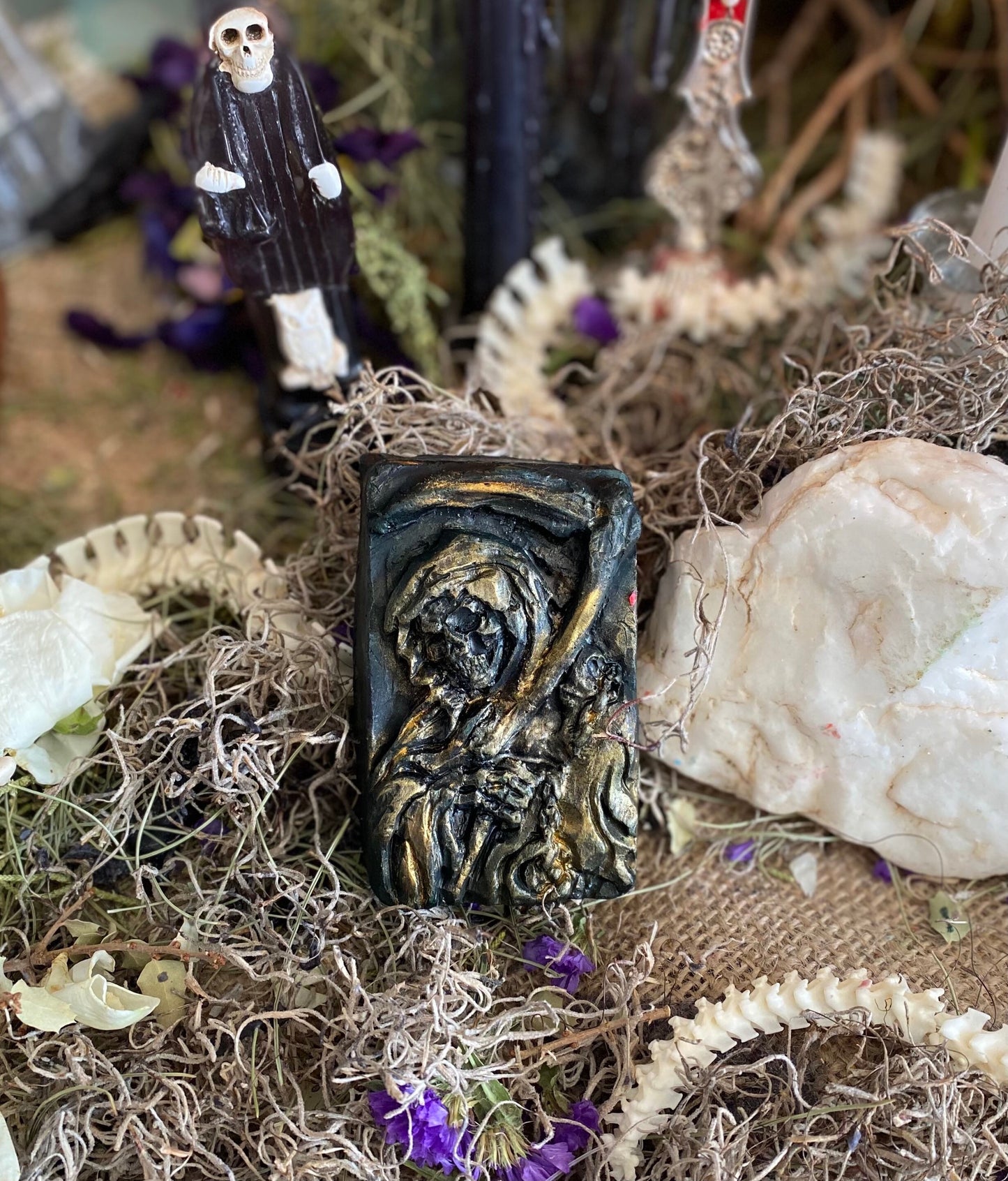 Large Santa Muerte Soap + Traditional Colors + Three Robes + Handcrafted