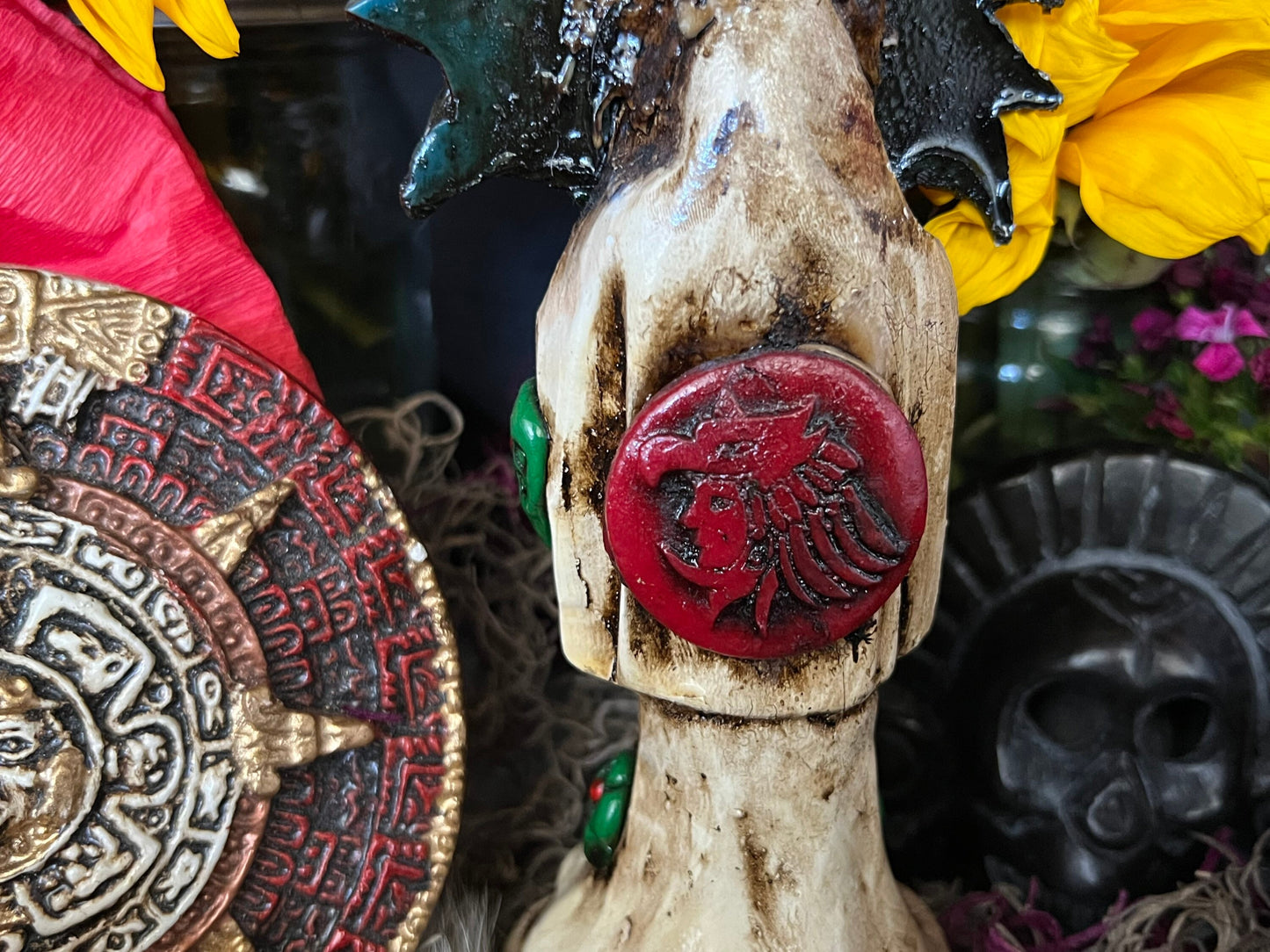 Santa Muerte Azteca Statue + 24K Gold + Baptized + Fixed + Made in Mexico