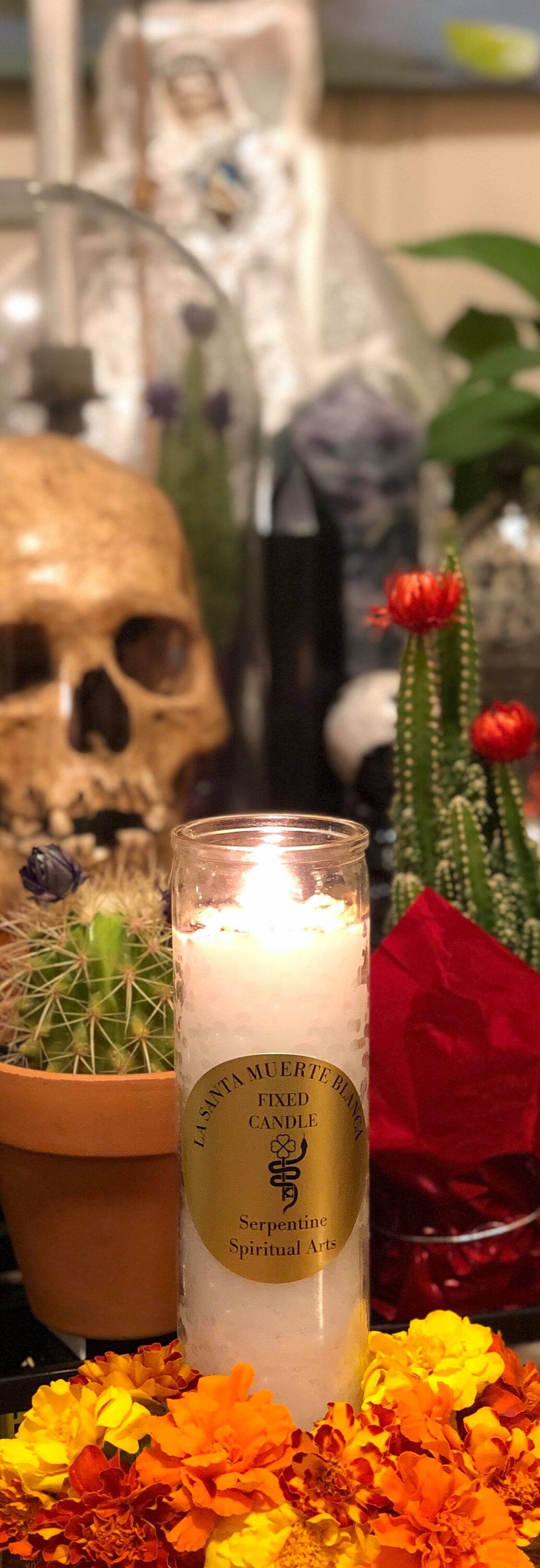 Santa Muerte Fixed Candles (Blanca, Roja, Negra, y Siete Colores)