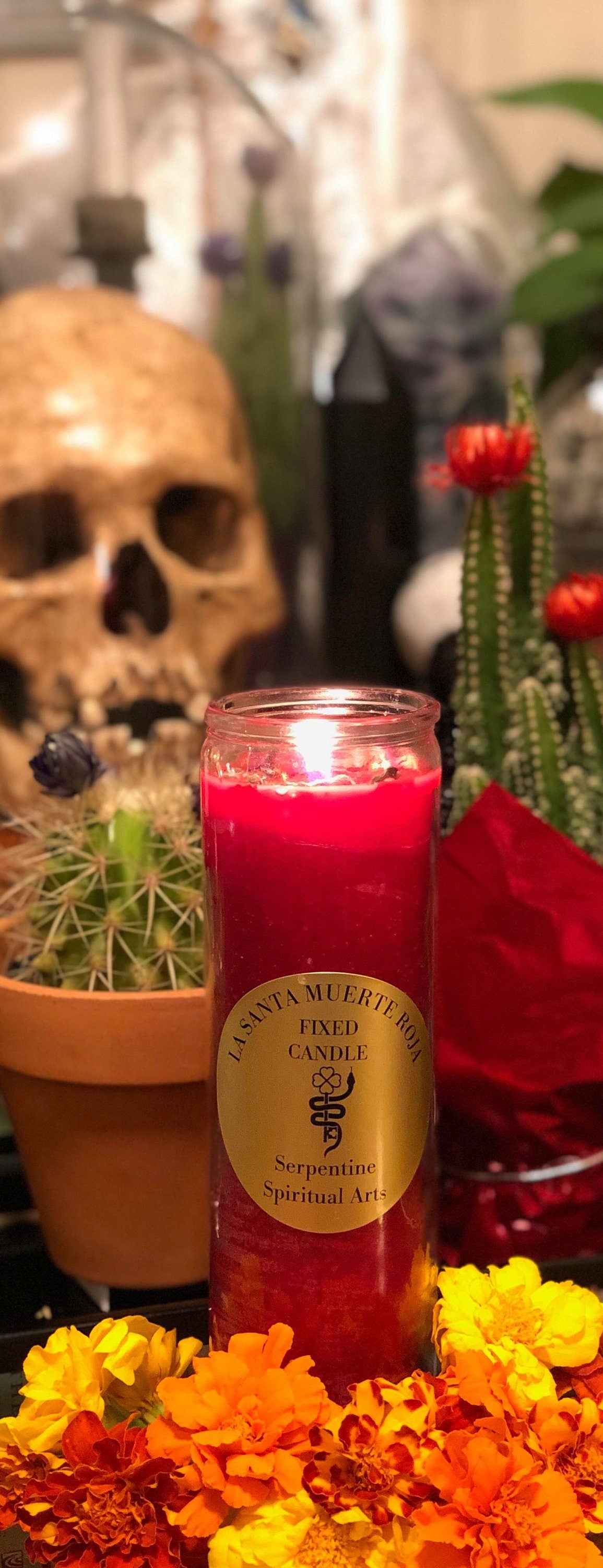 Santa Muerte Fixed Candles (Blanca, Roja, Negra, y Siete Colores)