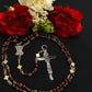 Santa Muerte Roja Rosary with Red Wood Beads & Santa Muerte Cross + Blessed + Sterling Silver Plated Chain + Handcrafted + Rosario