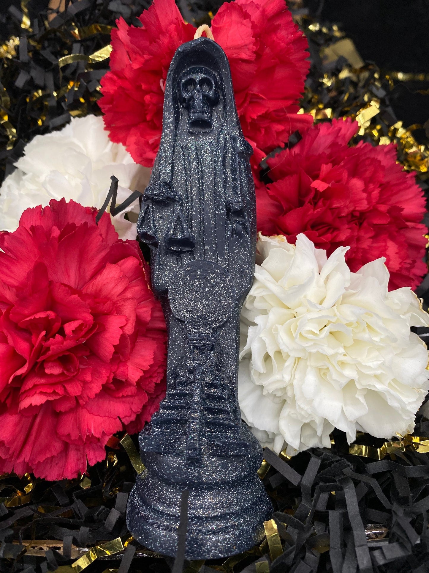 Santa Muerte Negra Figure Candle + Blessed + Reversing + Protection + Road Opening