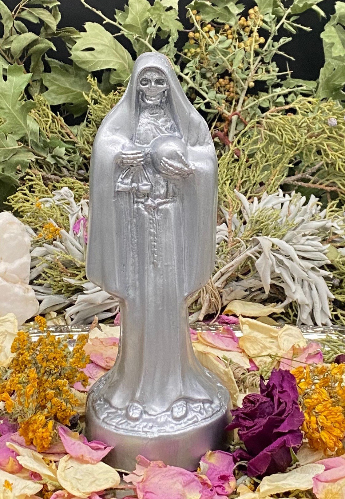 Santa Muerte Plata Candle + Blessed + Sterling Silver + Improve Finances + Gambling