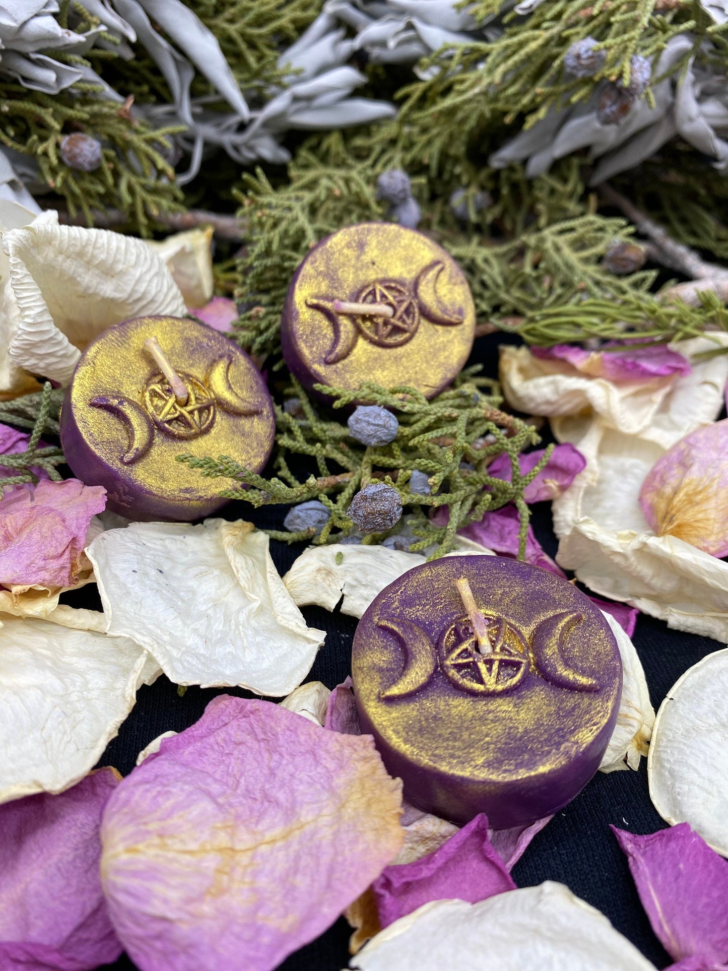 Triple Moon Goddess Pentacle Tealight Candles in Gift Box