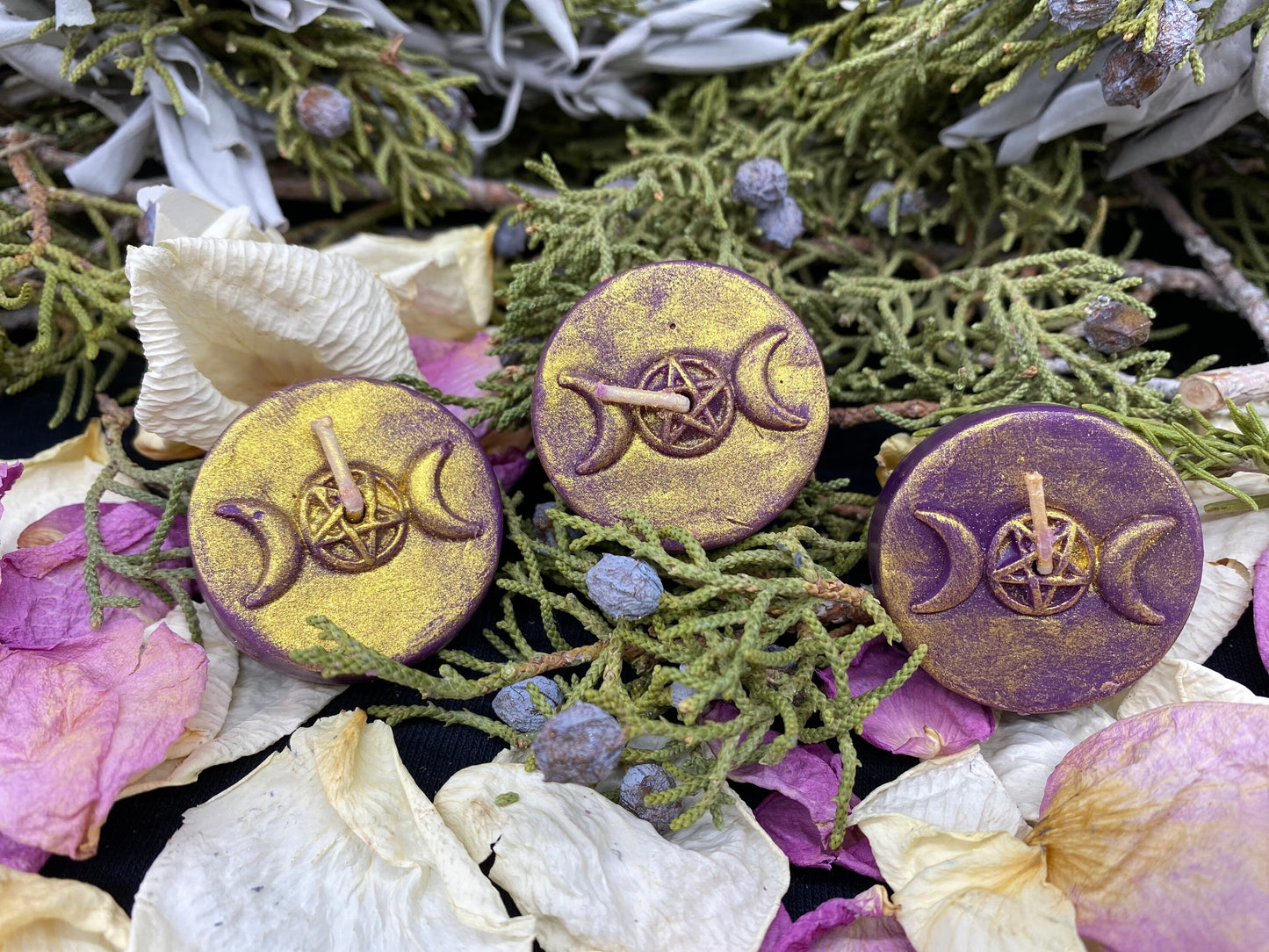 Triple Moon Goddess Pentacle Tealight Candles in Gift Box