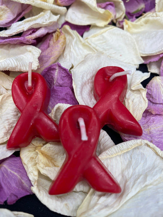 Three HIV/AIDS Awareness Red Ribbon Candles