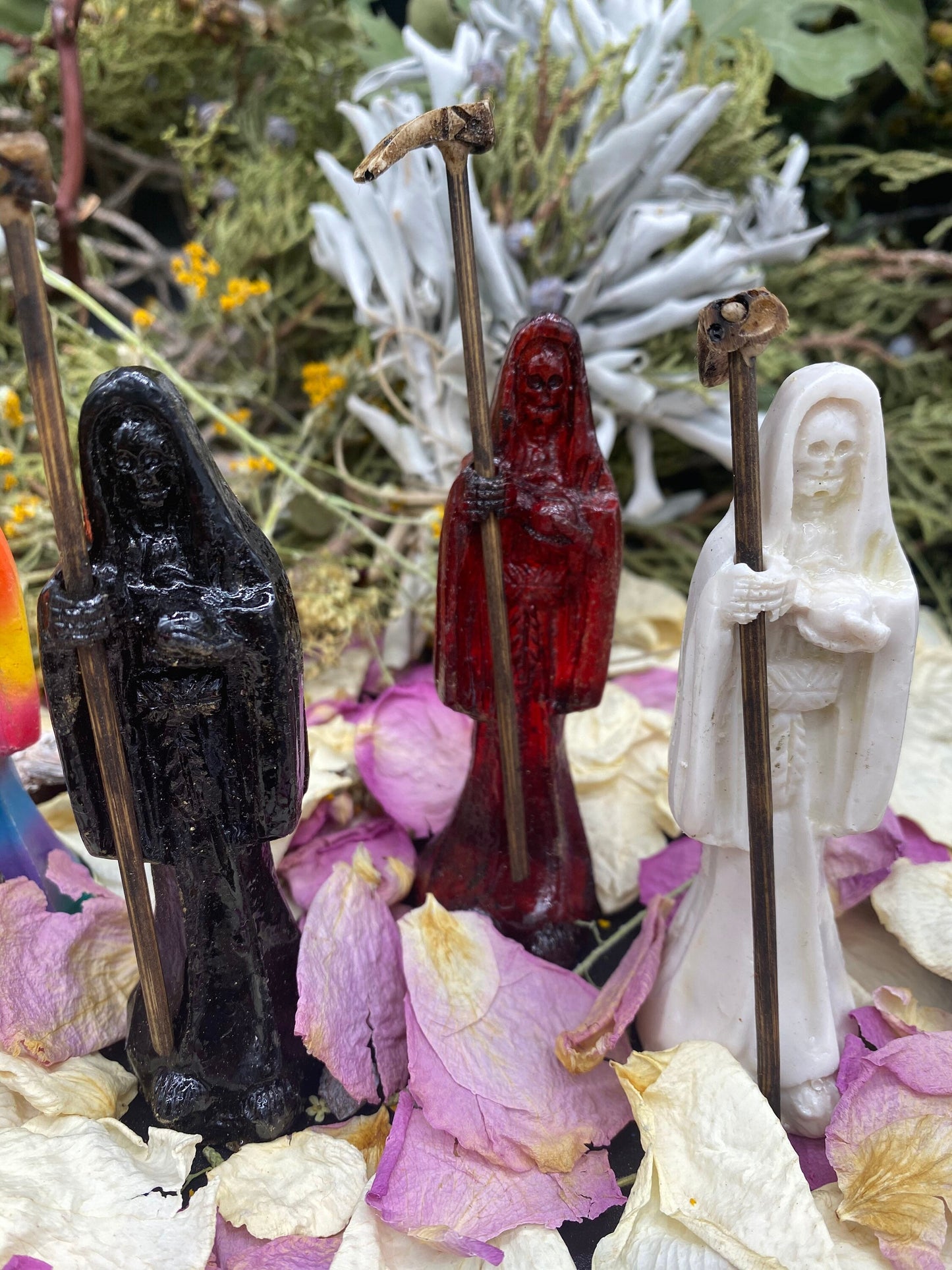 Santa Muerte Statue Set + Baptized + Fixed + Made in Mexico + Traditional Robes