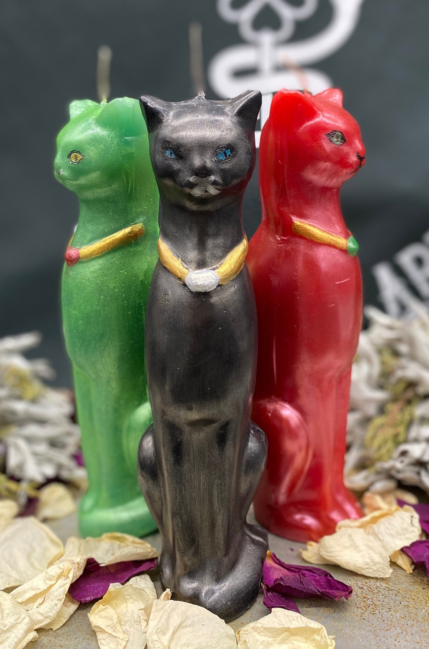 Large Cat Candle + Painted + Hoodoo + Conjure + Gato Negro
