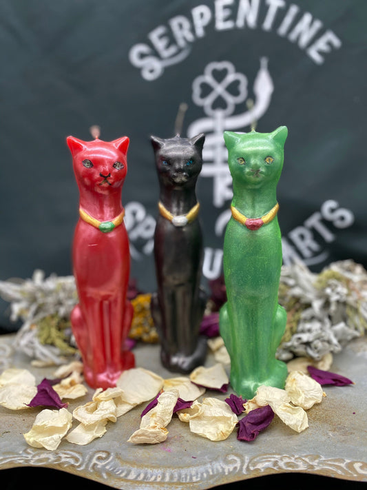 Large Cat Candle + Painted + Hoodoo + Conjure + Gato Negro