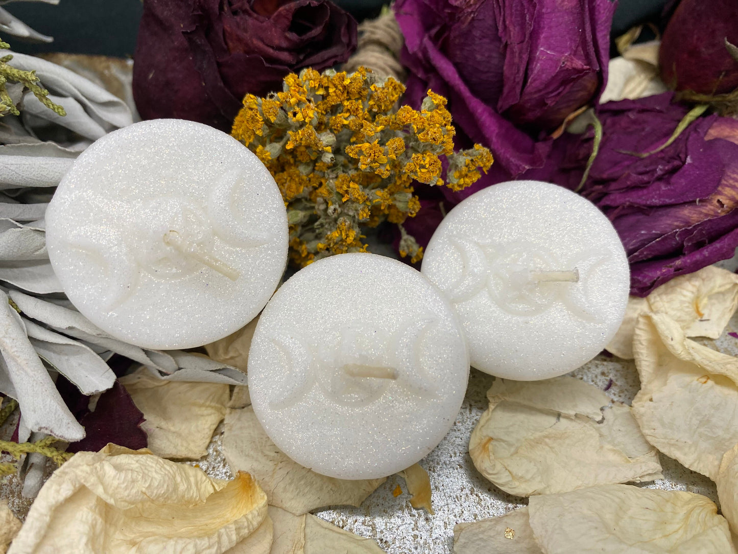 Triple Moon Goddess Pentacle Tealight Candles in Gift Box