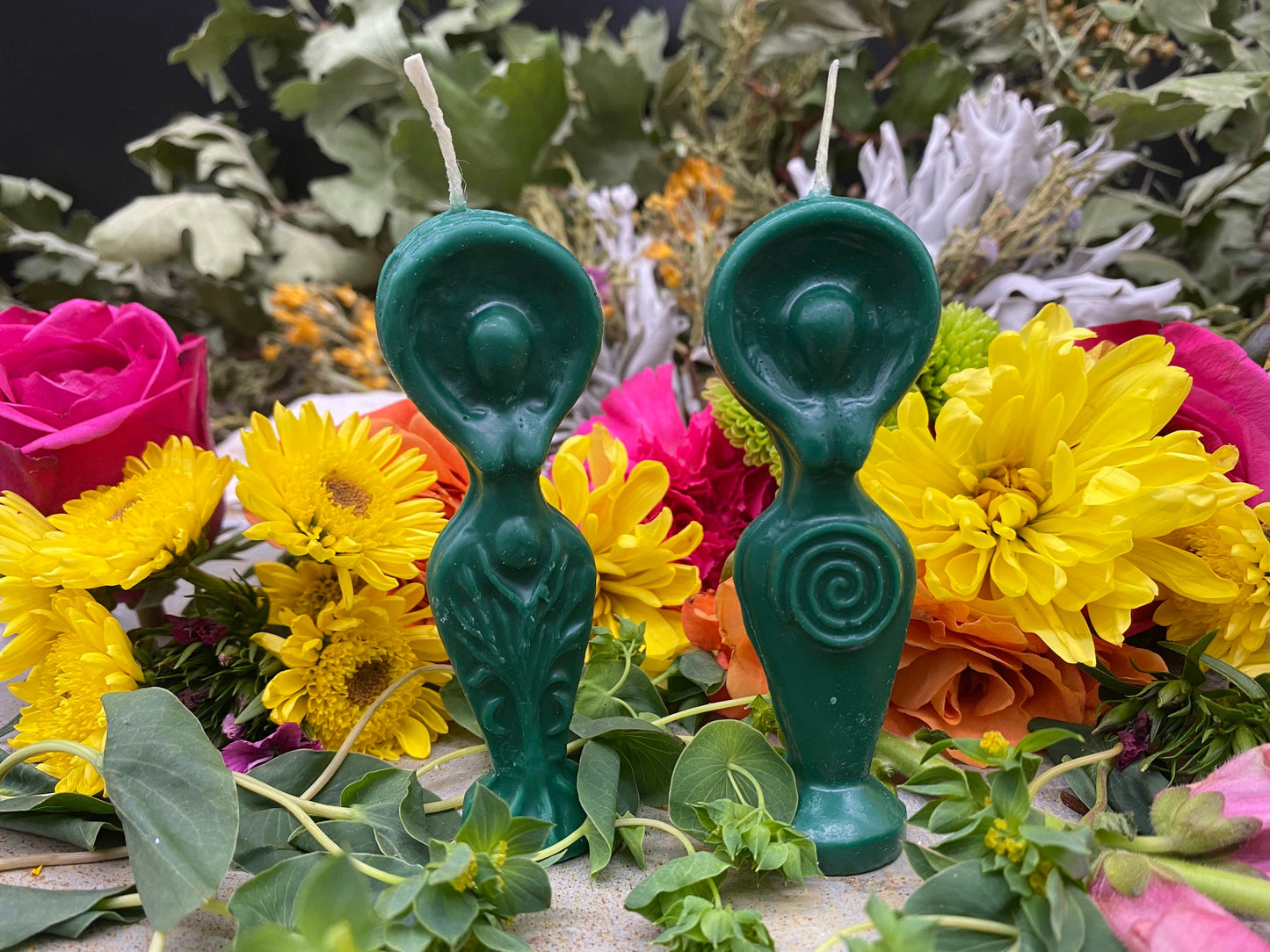 Pair of Goddess Candles + Witch + Wicca