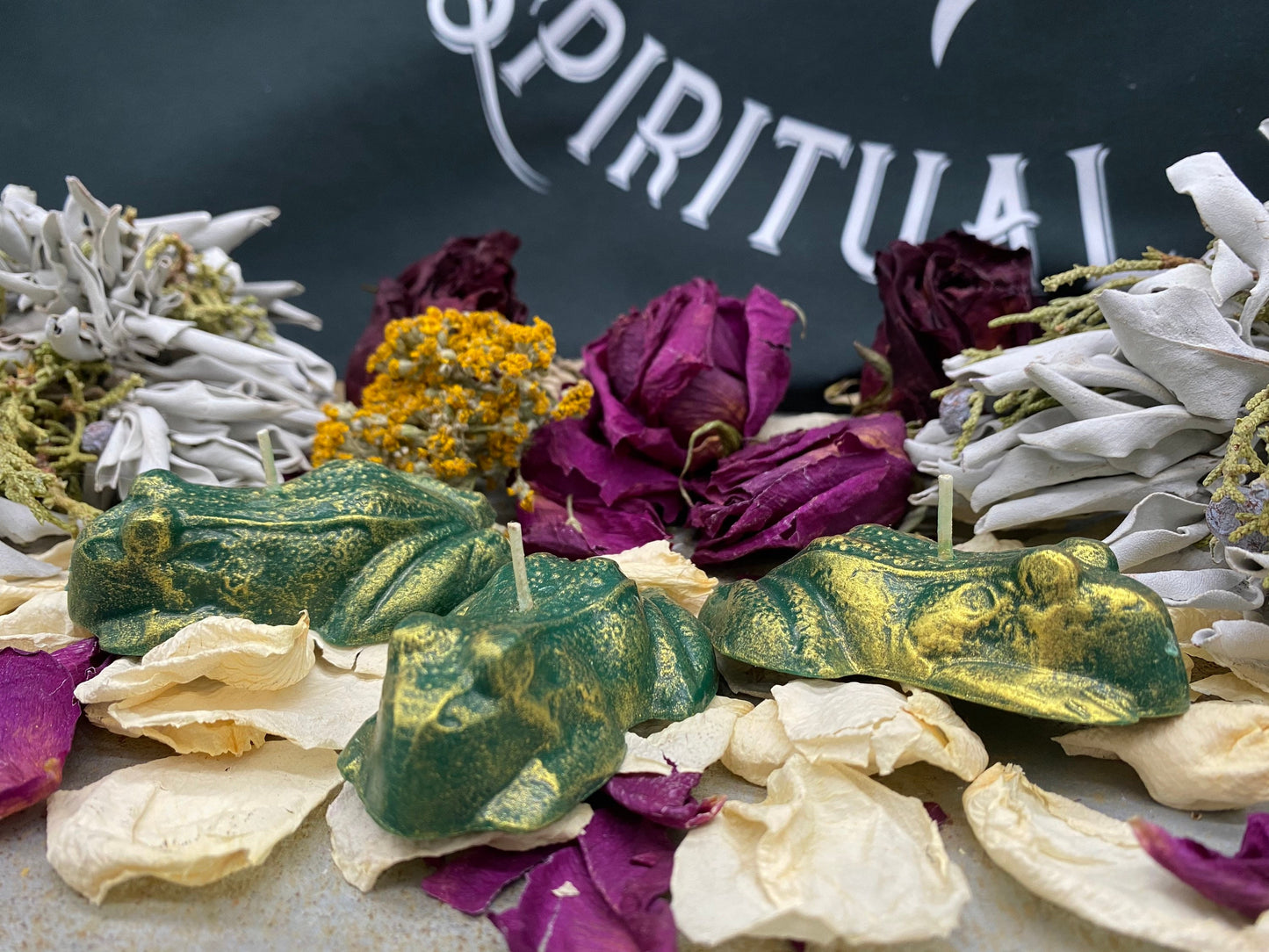 Three Frog / Toad Candles + Healing + Money + Luck + Saint Cyprian