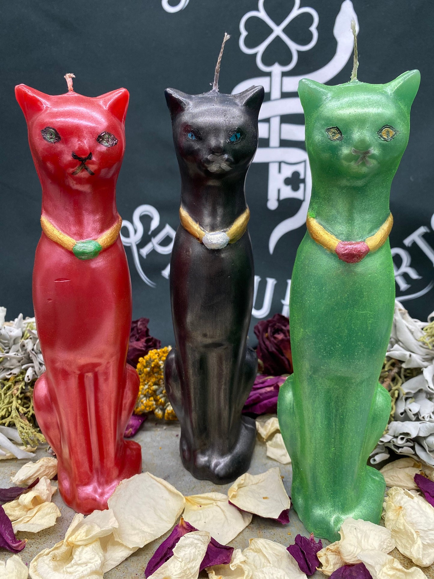 Large Cat Candle + Painted + Hoodoo + Conjure + Gato Negro