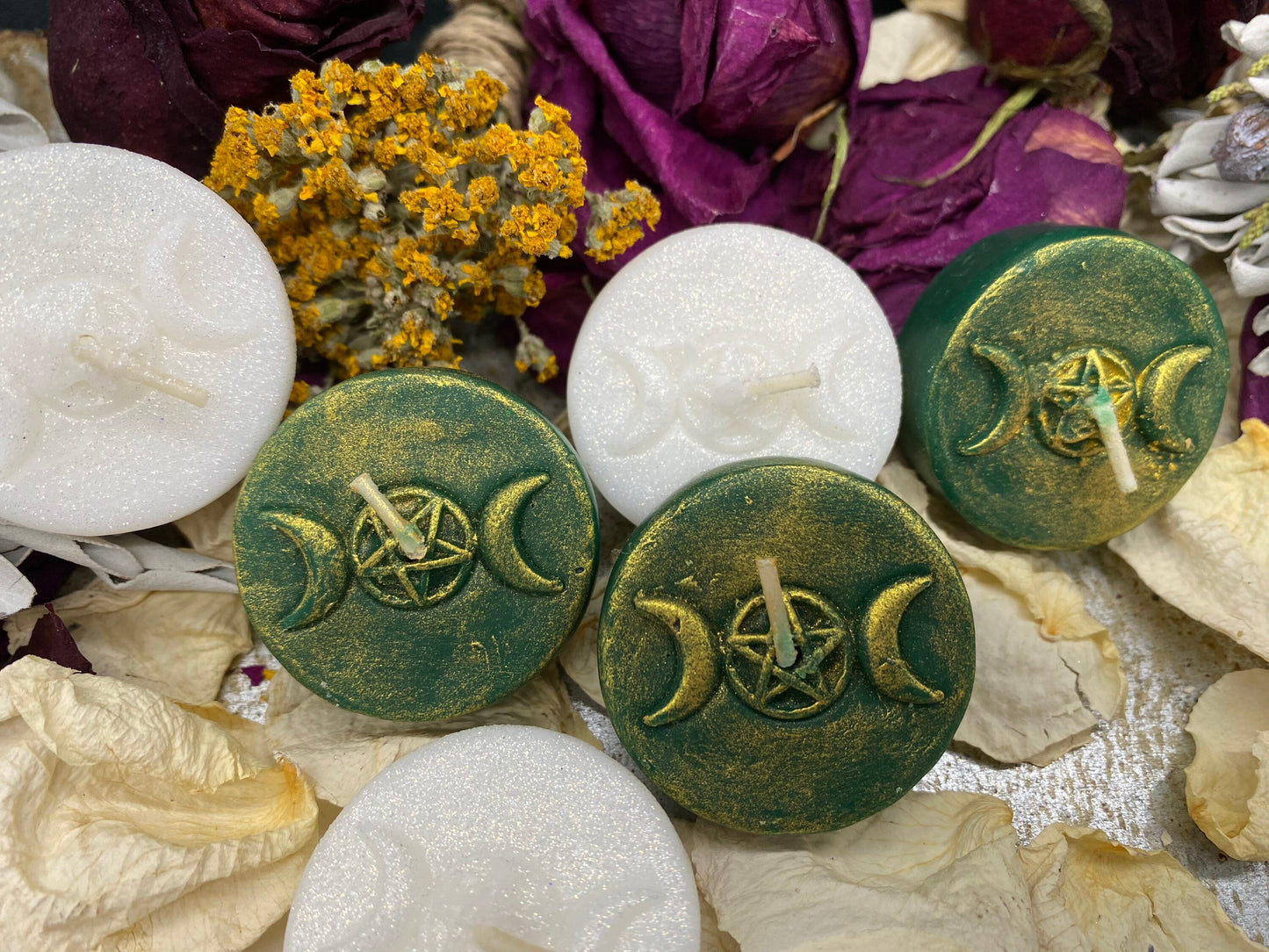 Triple Moon Goddess Pentacle Tealight Candles in Gift Box