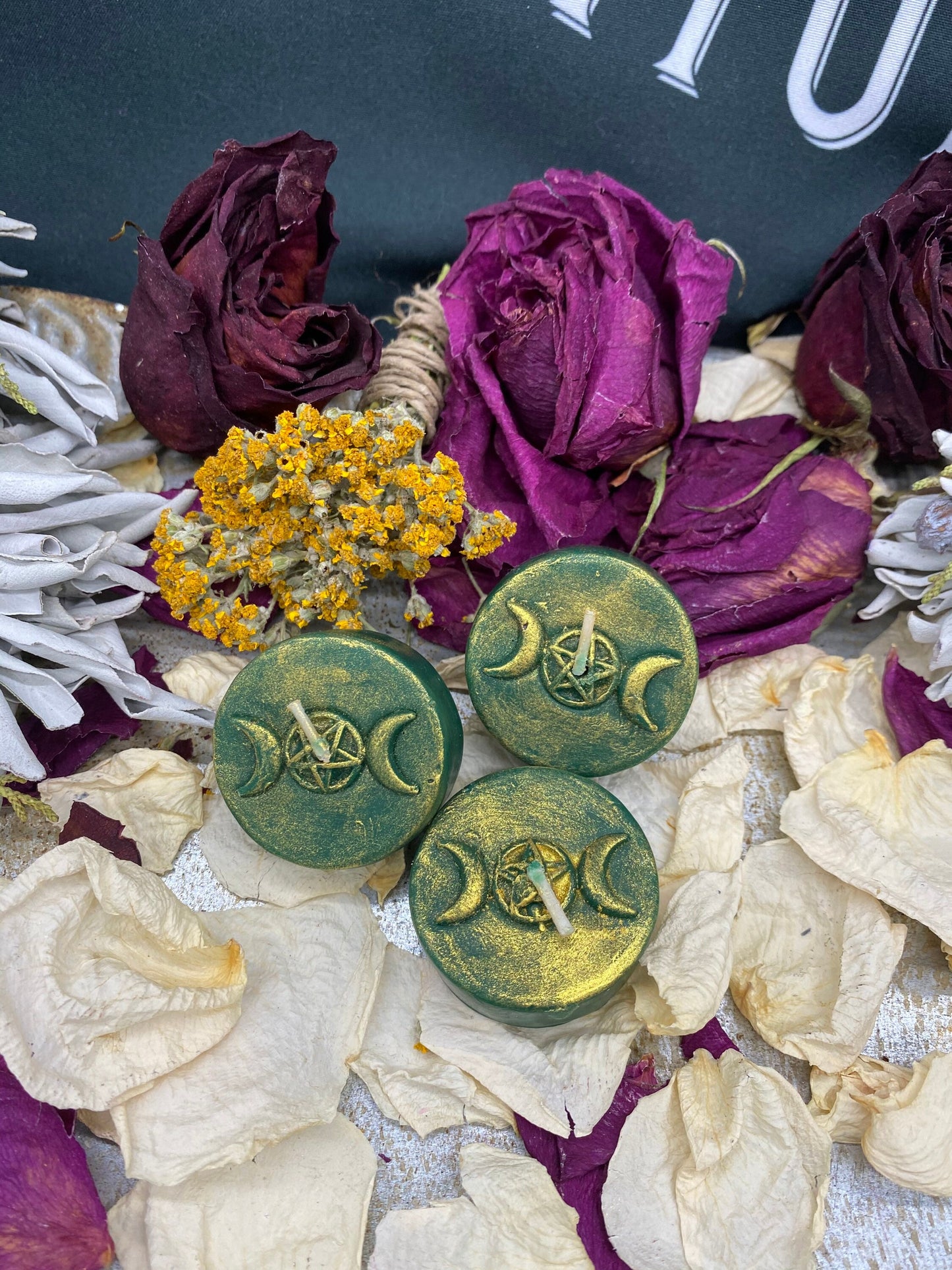 Triple Moon Goddess Pentacle Tealight Candles in Gift Box