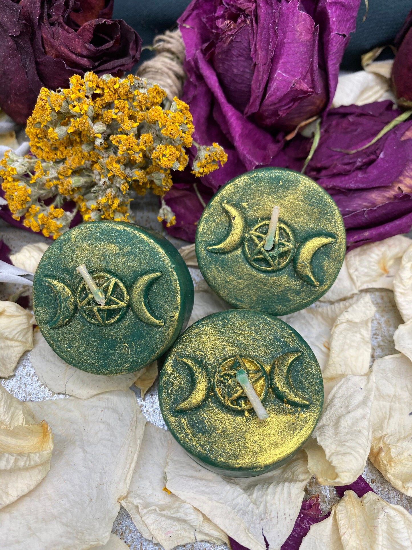 Triple Moon Goddess Pentacle Tealight Candles in Gift Box