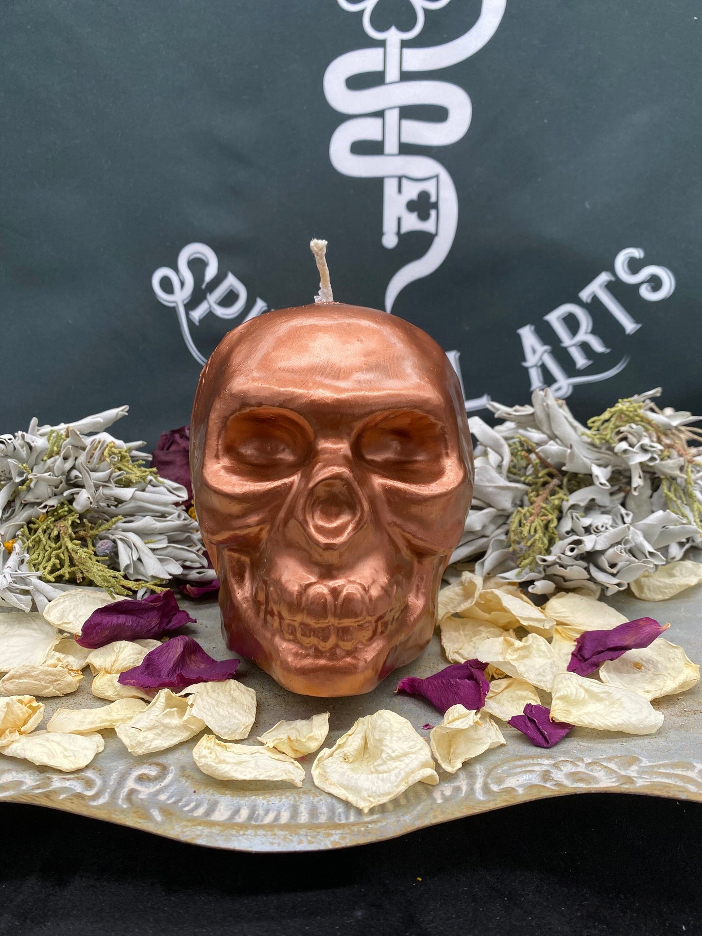 Large Metallic Skull Candle