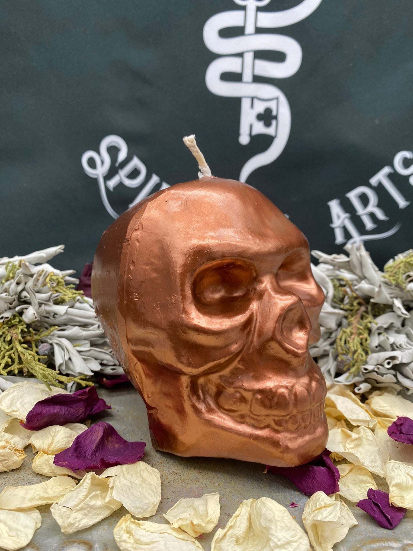 Large Metallic Skull Candle