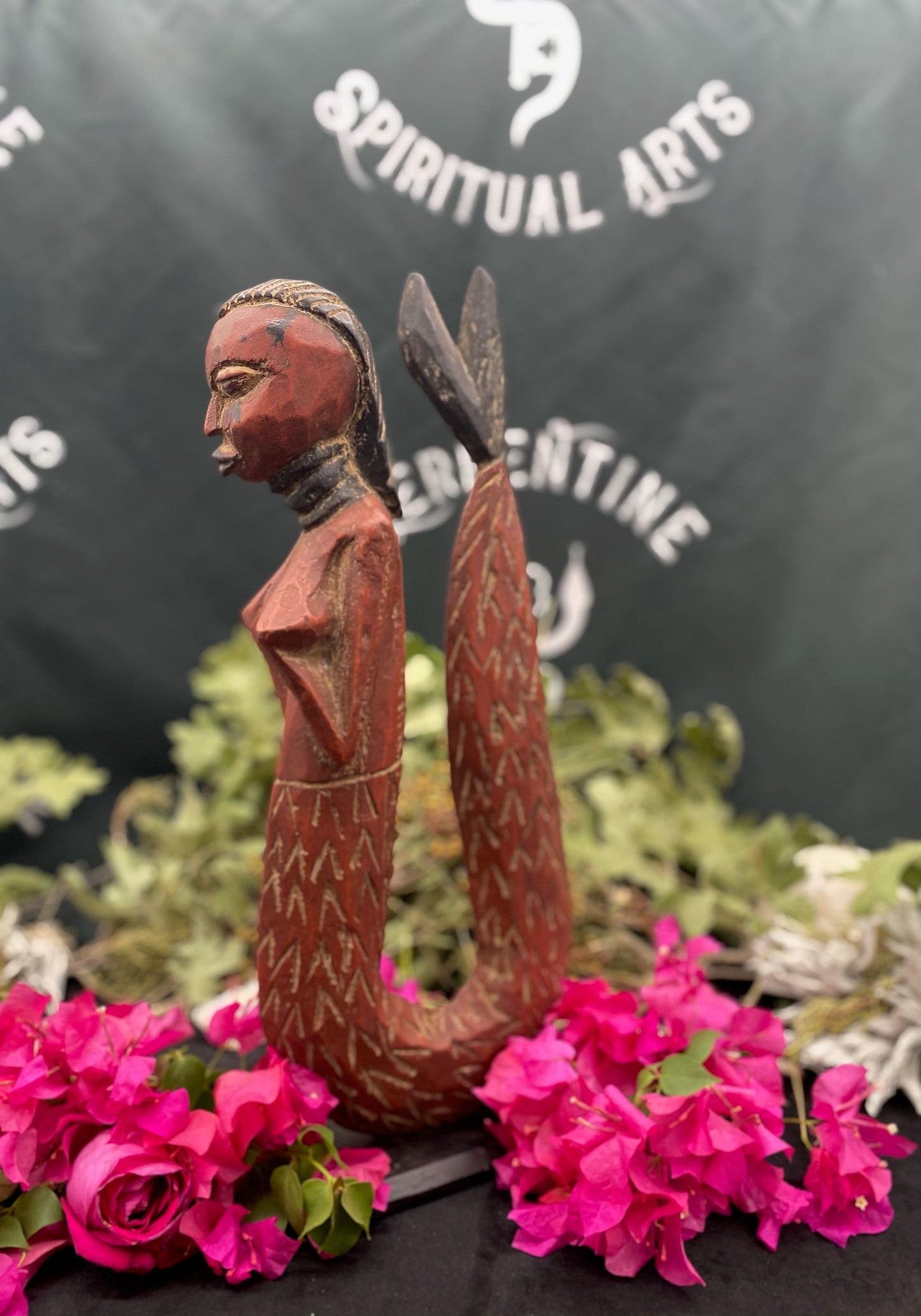 Beautiful Mami Wata Statue Traditionally Hand Carved by the Senufo of the Ivory Coast + 16”