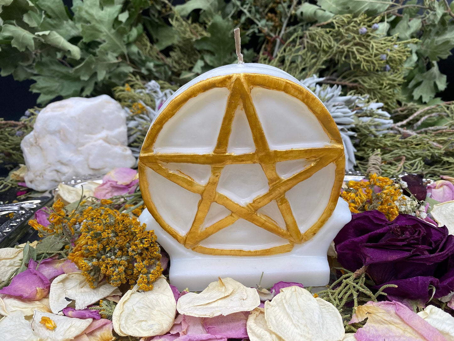 White Pentacle Candle + Witch + Witchcraft + Wicca + Protection