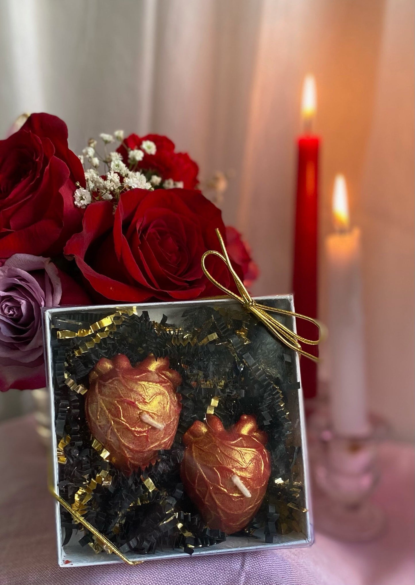 Small Anatomical Heart Candles in Gift Box + Love