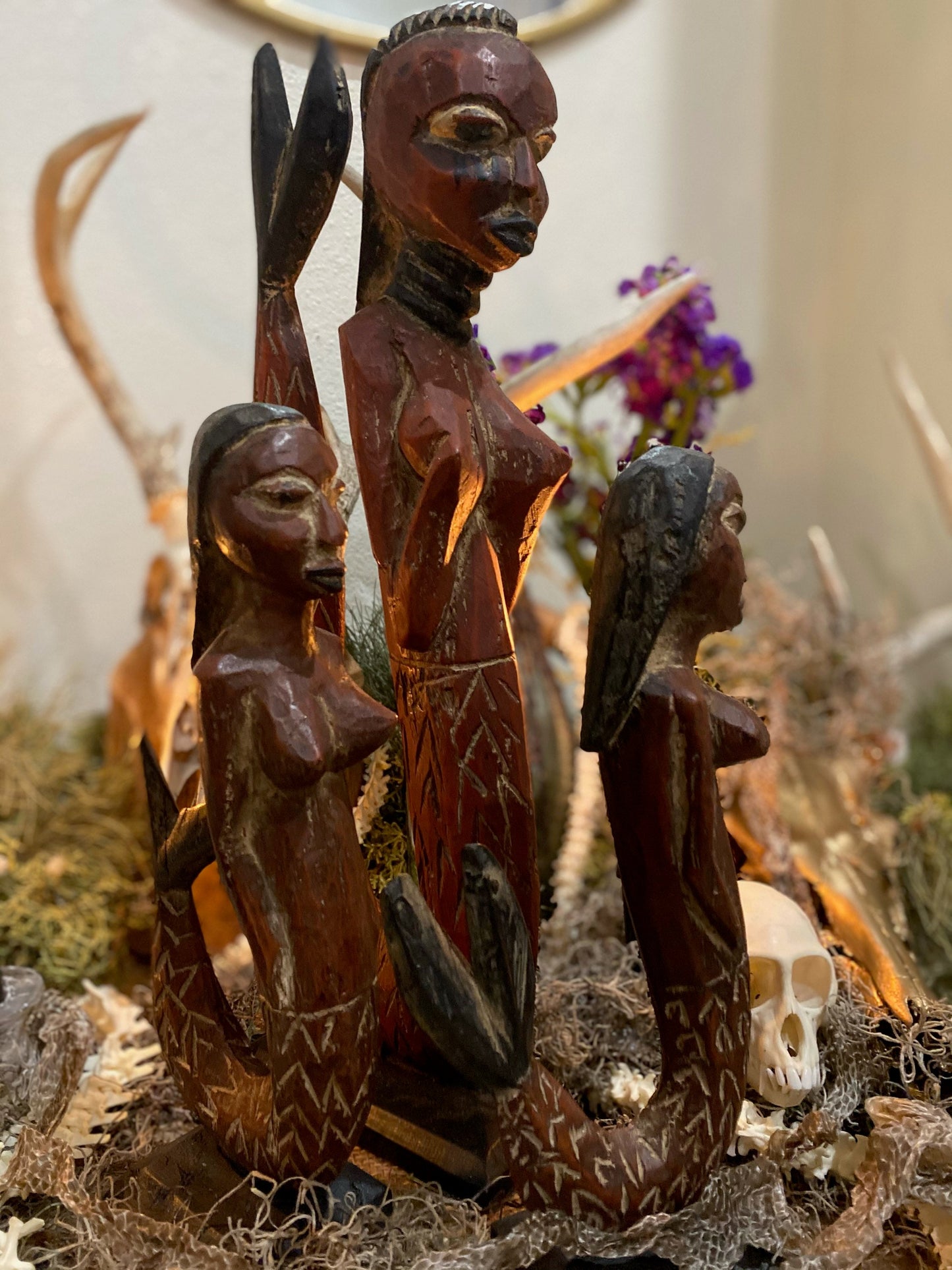 Beautiful Mami Wata Statue Traditionally Hand Carved by the Senufo of the Ivory Coast + 16”