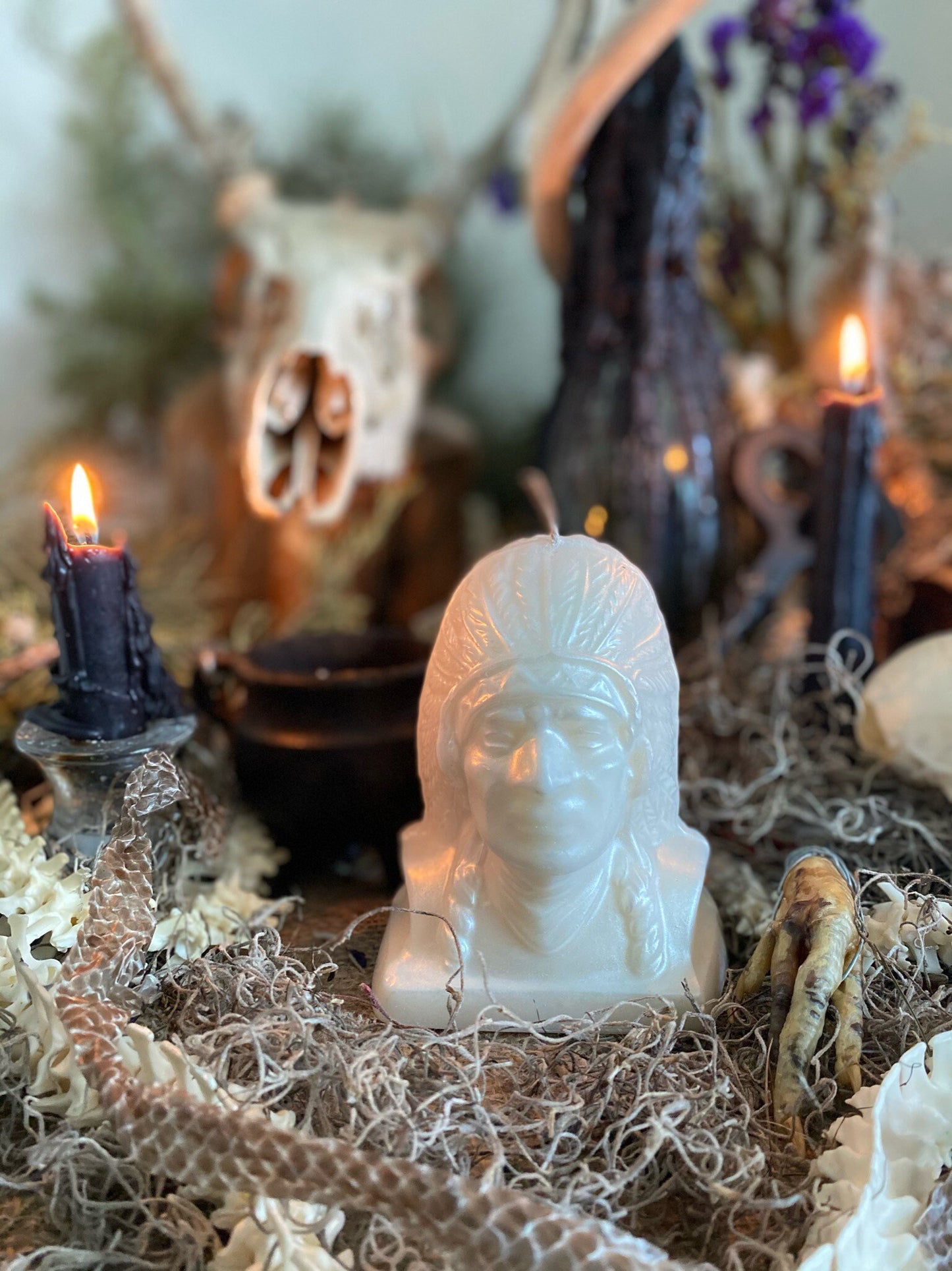 Native American Chief Candle + Indigenous + Indio + Indian + Blackhawk + Guidance + Protection