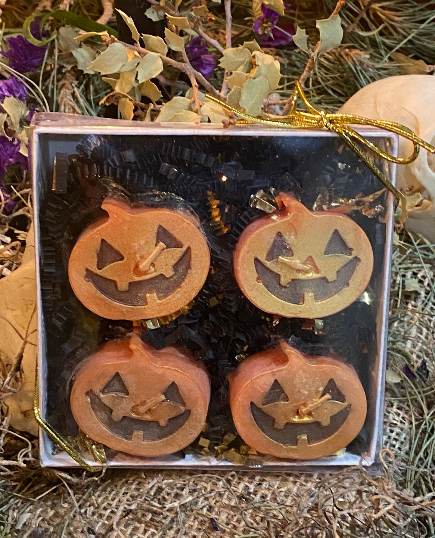 Jack O’Lantern Tealight Candles + Gift Box + Protection + Samhain + Halloween
