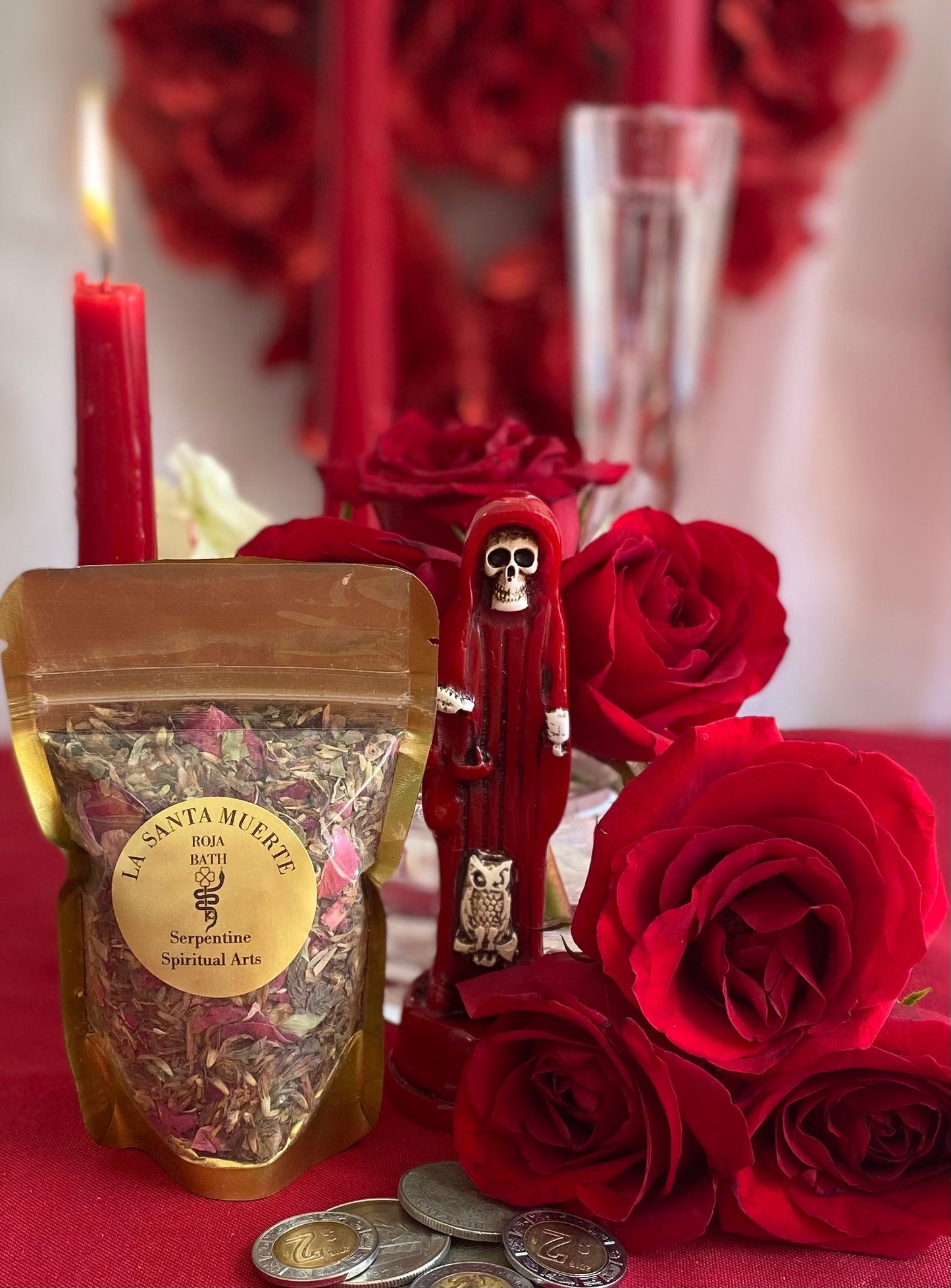 Santa Muerte Roja Herbs + Candle Dressing