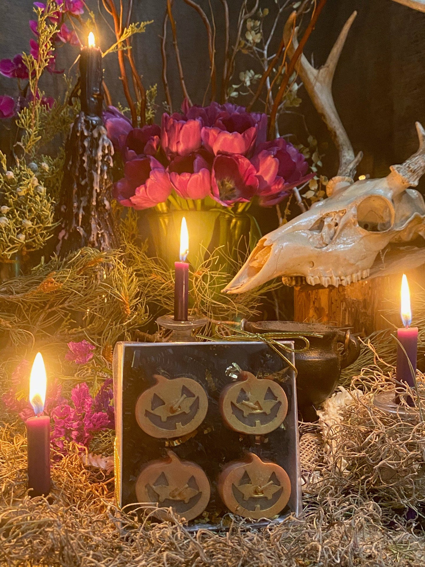 Jack O’Lantern Tealight Candles + Gift Box + Protection + Samhain + Halloween