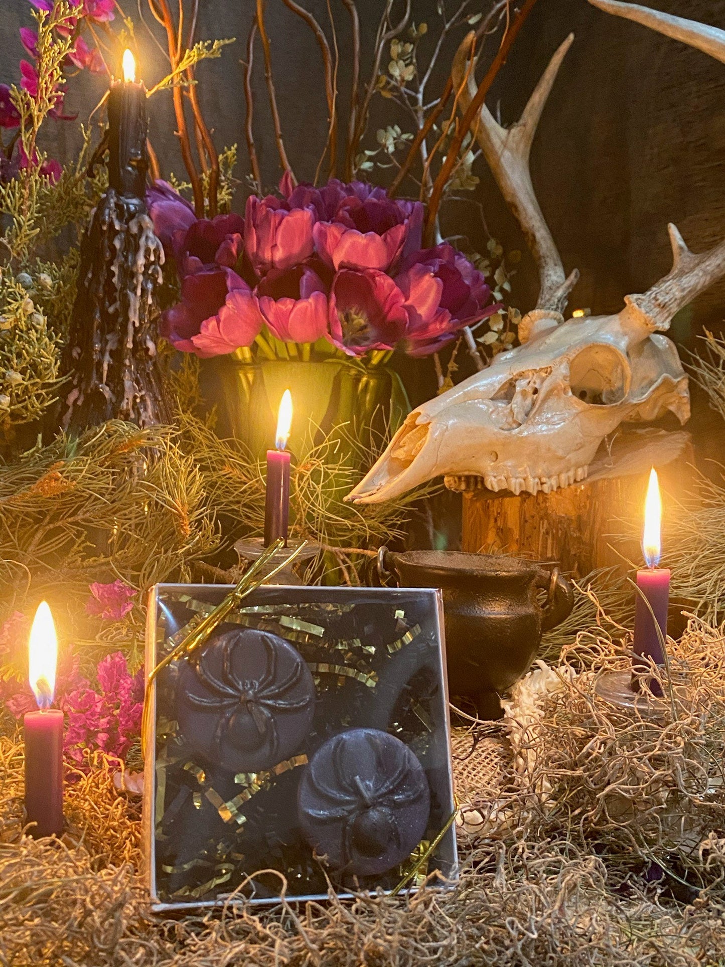 Spider Tealight Candles + Gift Box + Santa Muerte + Samhain + Halloween