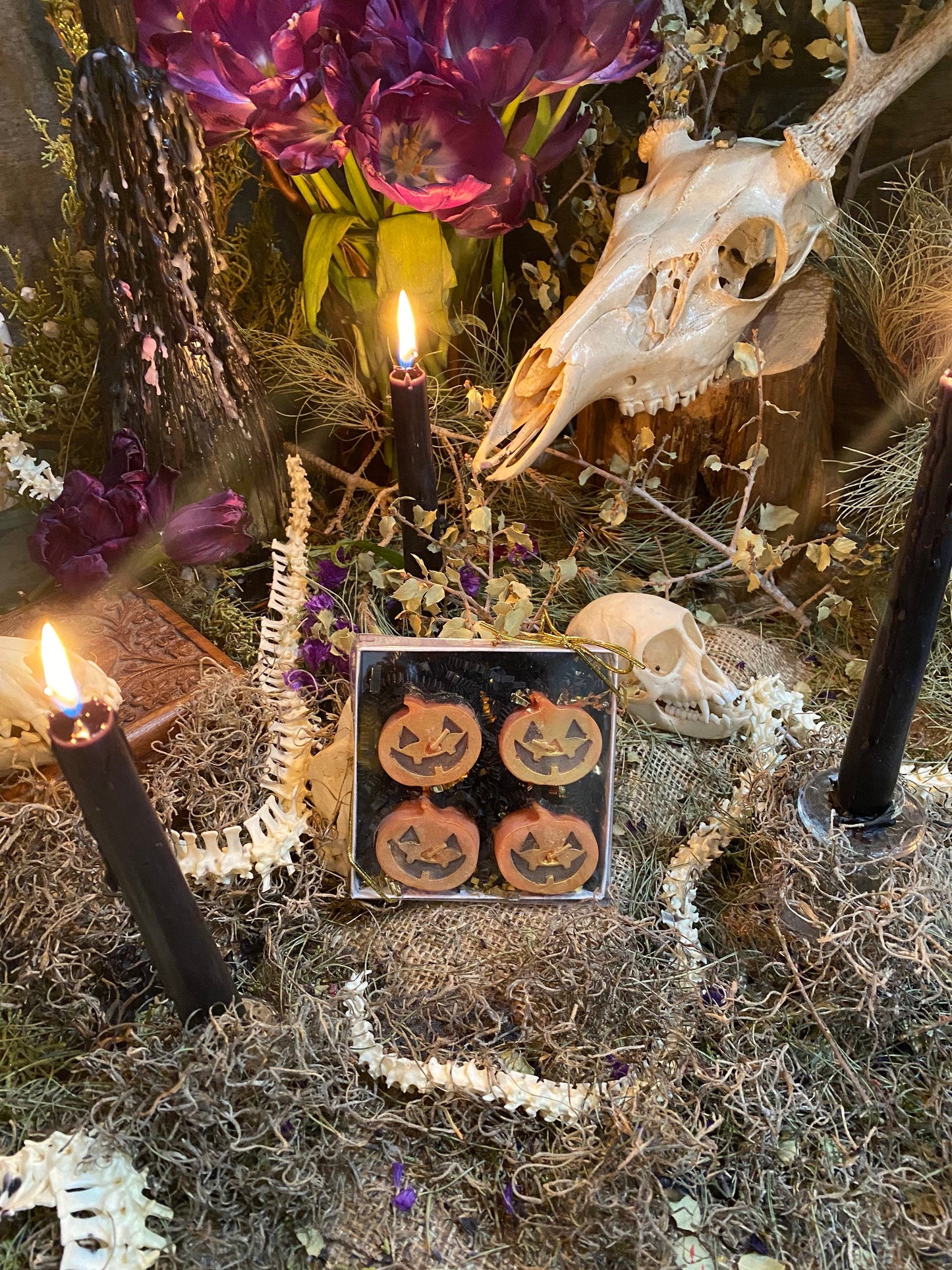 Jack O’Lantern Tealight Candles + Gift Box + Protection + Samhain + Halloween
