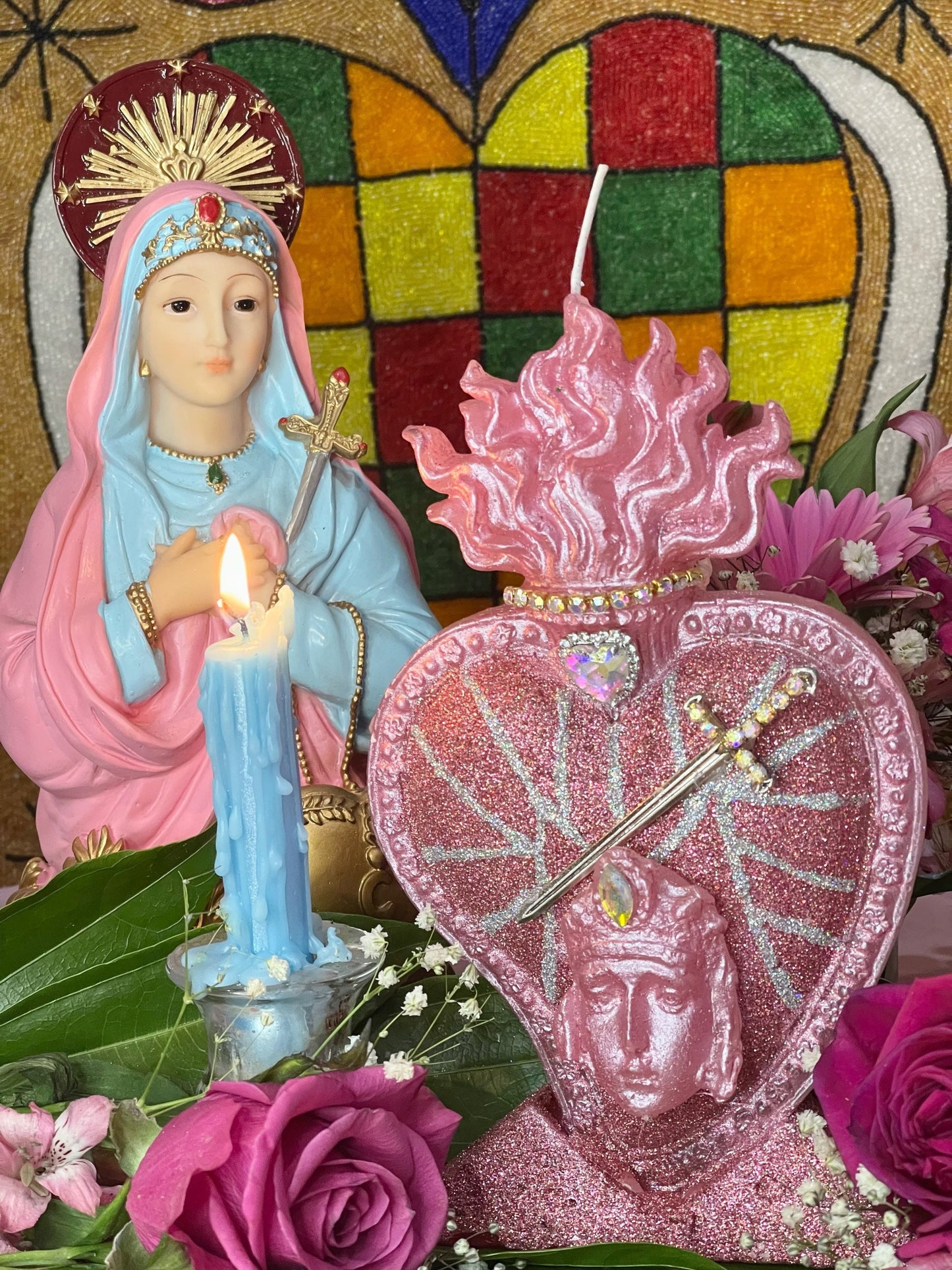 Last One! Metres Ezili Freda Flaming Heart Candle + Metresili + Blessed + Fixed + 24K Gold