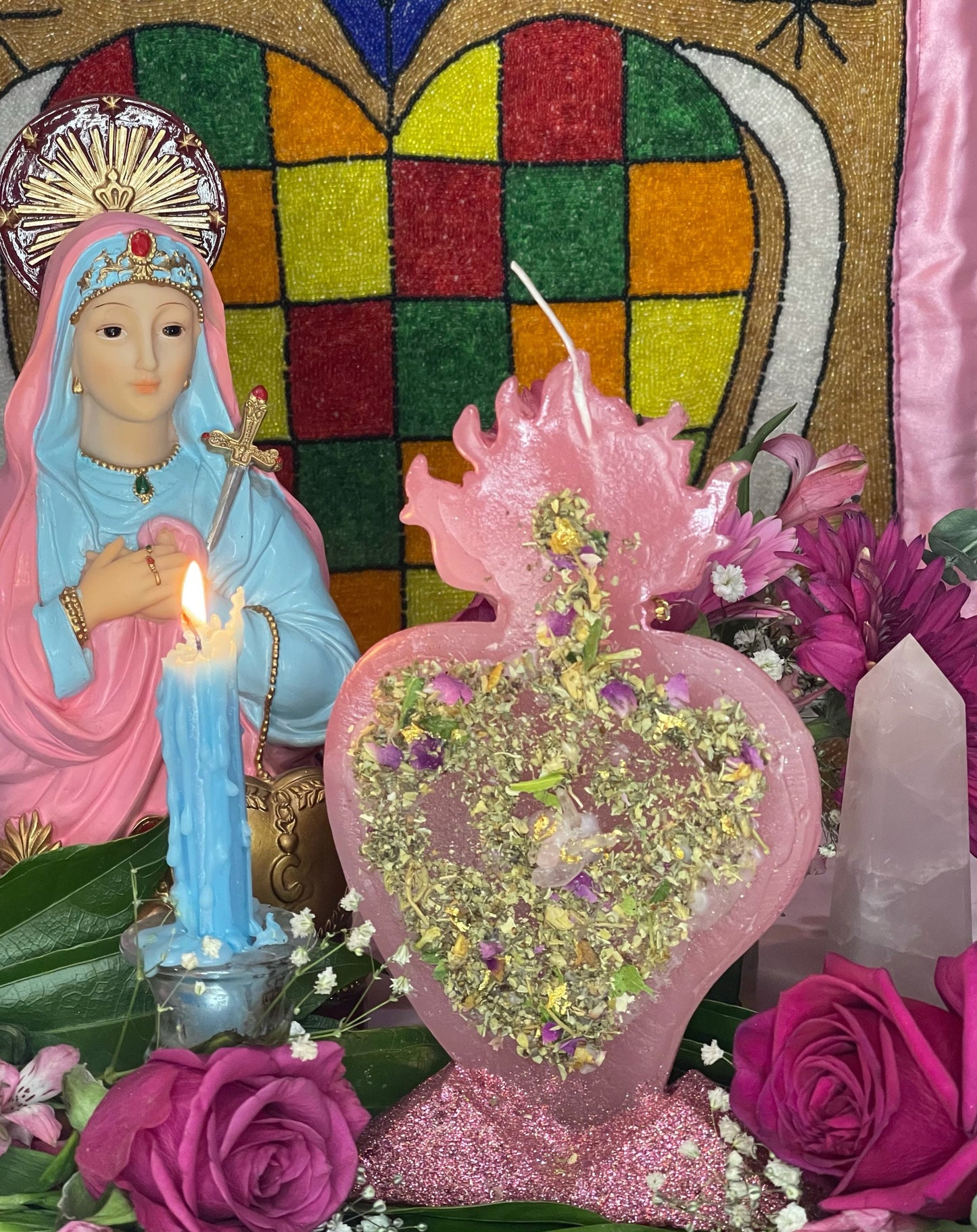 Last One! Metres Ezili Freda Flaming Heart Candle + Metresili + Blessed + Fixed + 24K Gold