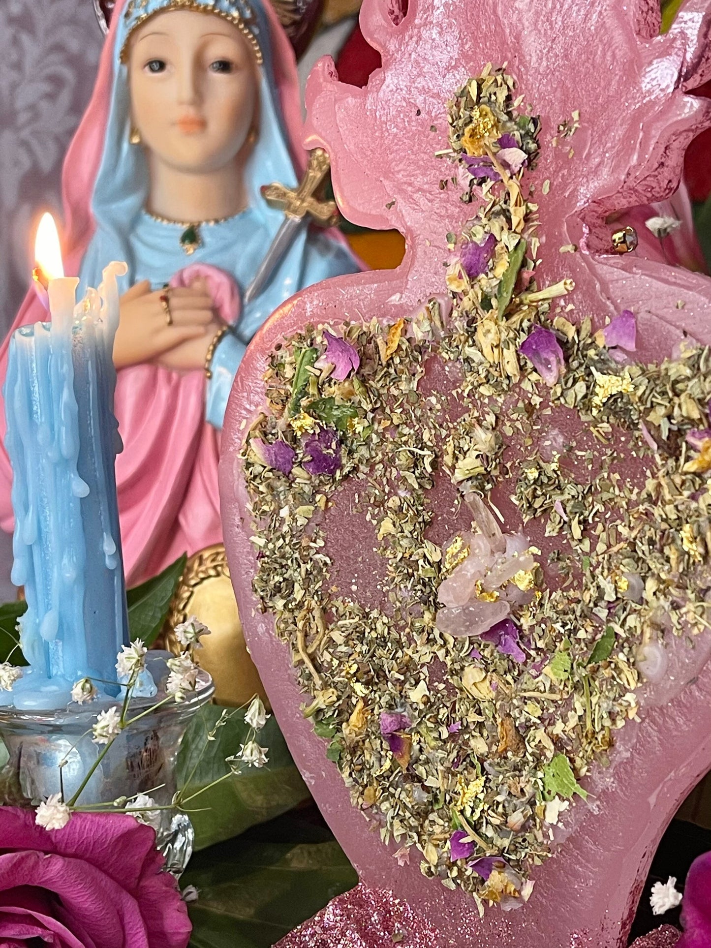 Last One! Metres Ezili Freda Flaming Heart Candle + Metresili + Blessed + Fixed + 24K Gold