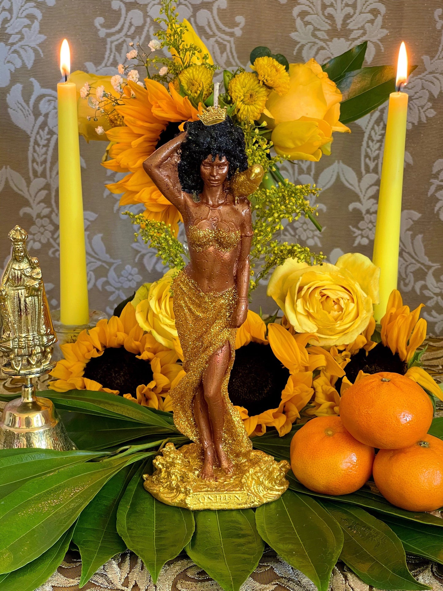 Oshun Fixed Candle + 24K Gold Leaf + African Spirit of Love & Prosperity + Orisha + Santeria + Ifa