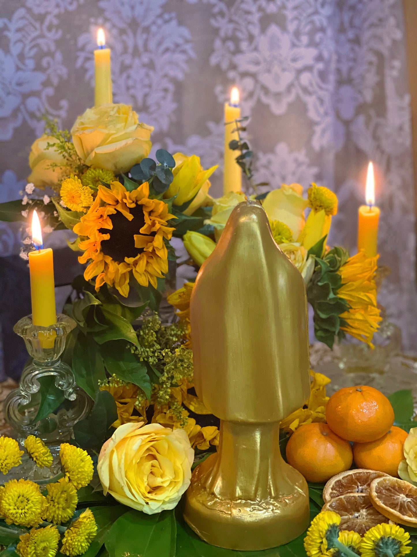 Santa Muerte Dorada / Oro Candle + Blessed + 24K Gold + Money + Abundance