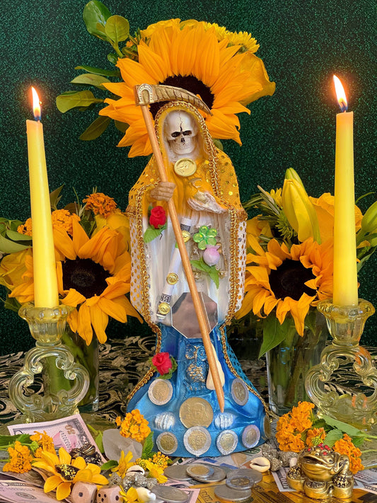 Santa Muerte Abre Camino Statue + 12” + Fixed and Baptized on Feast Day + 24K Gold