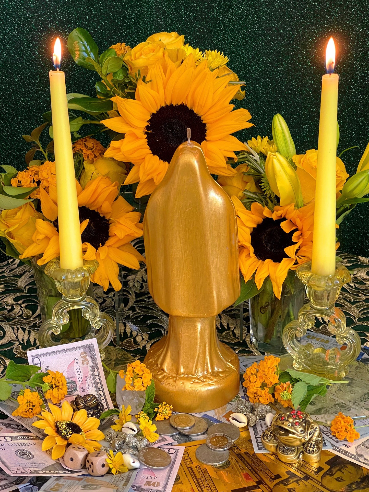 Santa Muerte Dorada / Oro Candle + Blessed + 24K Gold + Money + Abundance