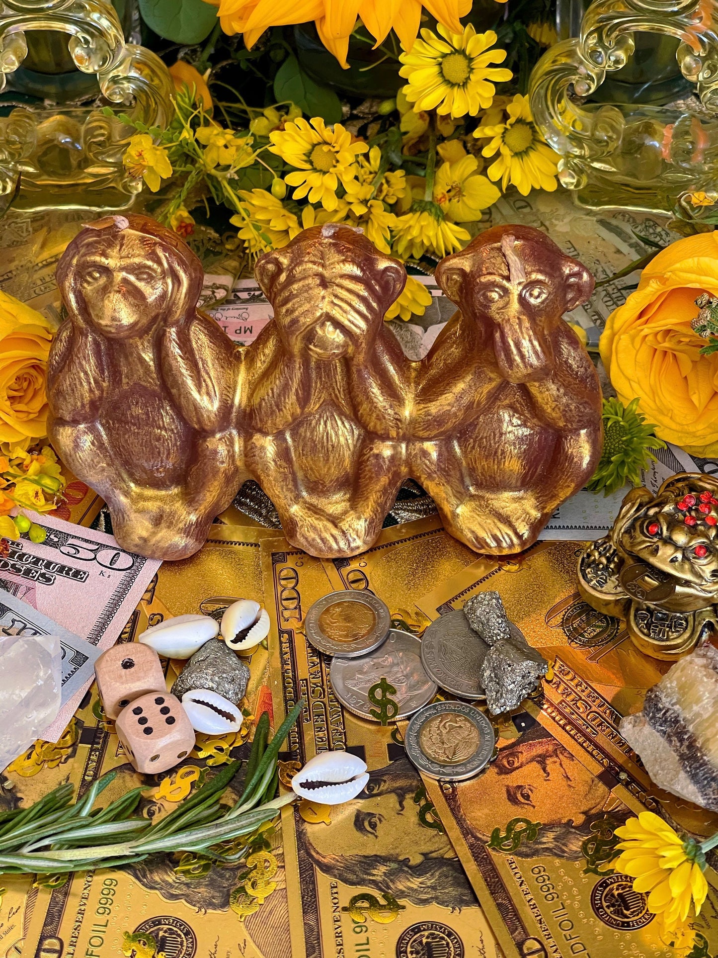 Three Wise Monkeys Candle + Hear No Evil + See No Evil + Speak No Evil + Stop Gossip & Jealousy + Wishes + Hide Spells