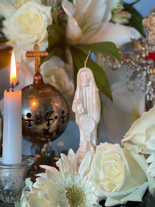 Santa Muerte Blanca Figure Candle + Blessed + Purity + Psychic + Healing