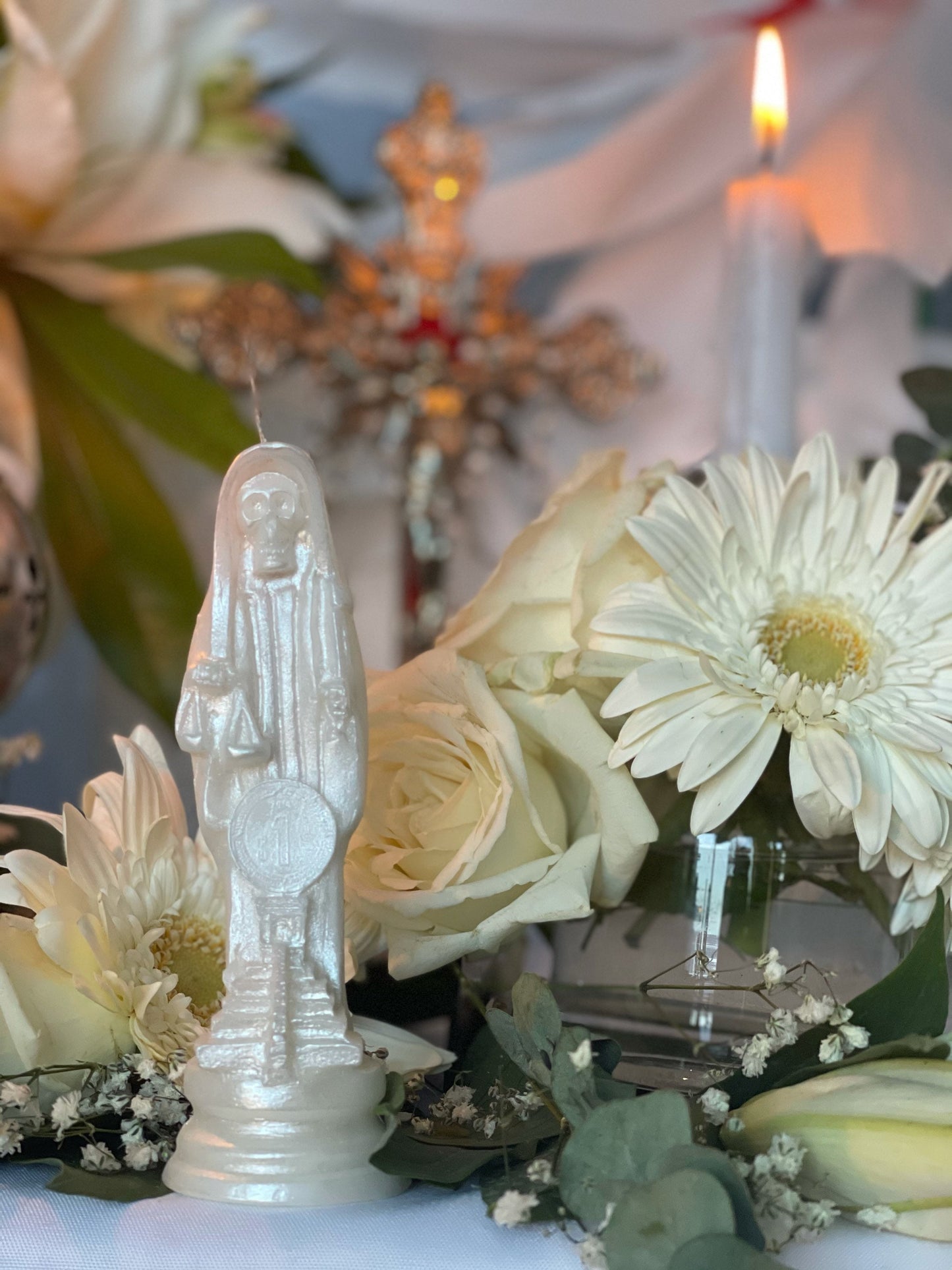 Santa Muerte Blanca Figure Candle + Blessed + Purity + Psychic + Healing