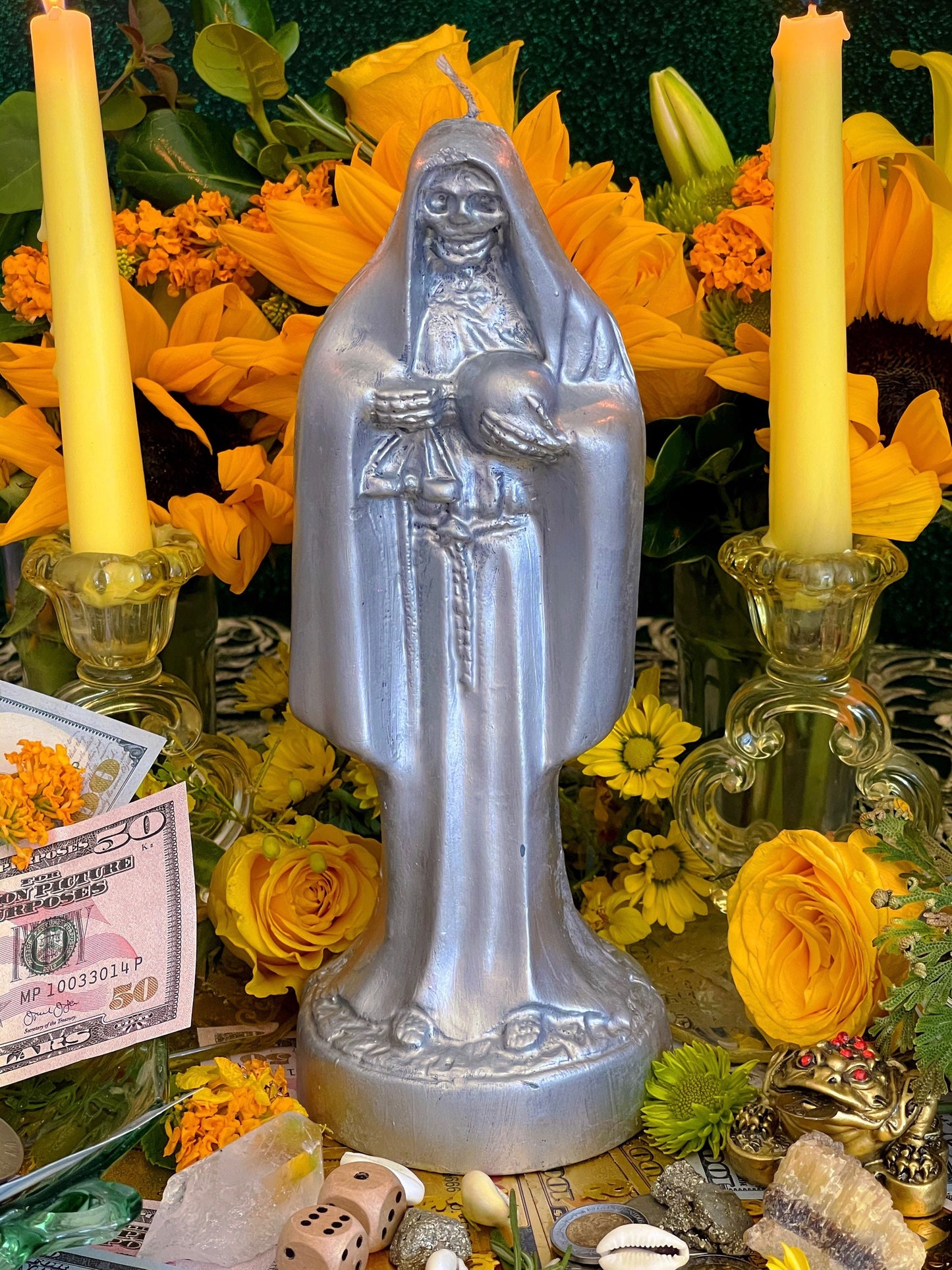 Santa Muerte Plata Candle + Blessed + Sterling Silver + Improve Finances + Gambling