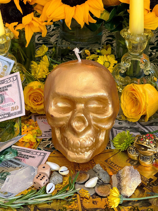 Large Metallic Skull Candle