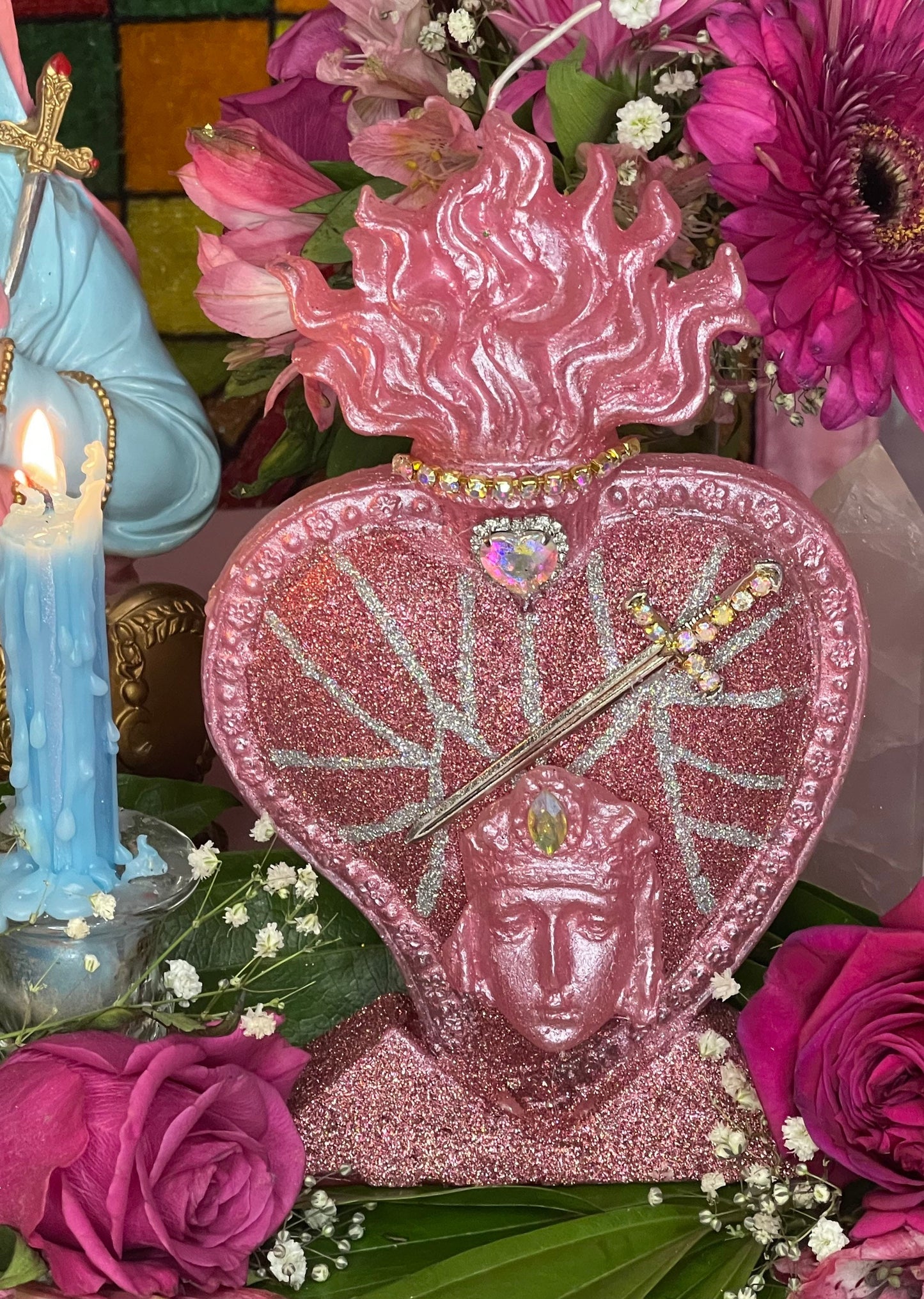 Last One! Metres Ezili Freda Flaming Heart Candle + Metresili + Blessed + Fixed + 24K Gold