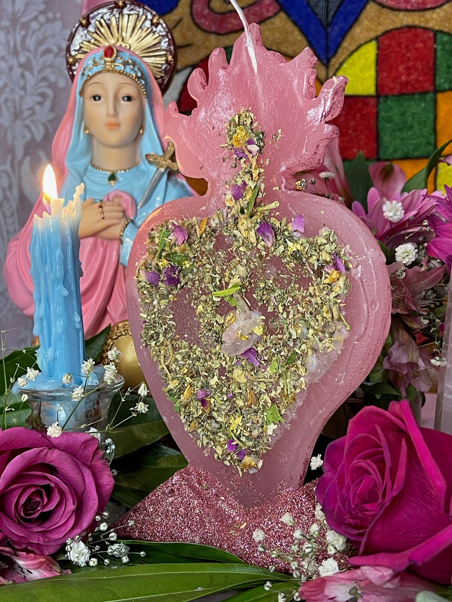 Last One! Metres Ezili Freda Flaming Heart Candle + Metresili + Blessed + Fixed + 24K Gold