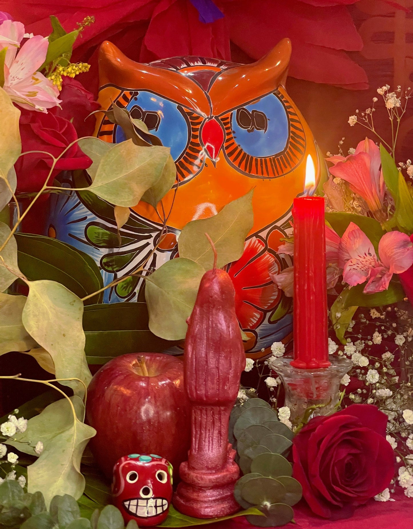 Santa Muerte Roja Figure Candle + Blessed + Love + Money + Justice